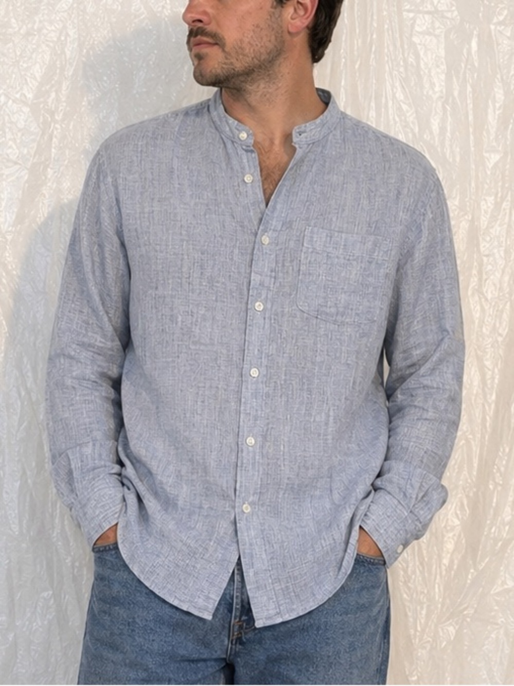 Light Blue Linen Button-Up Shirt
